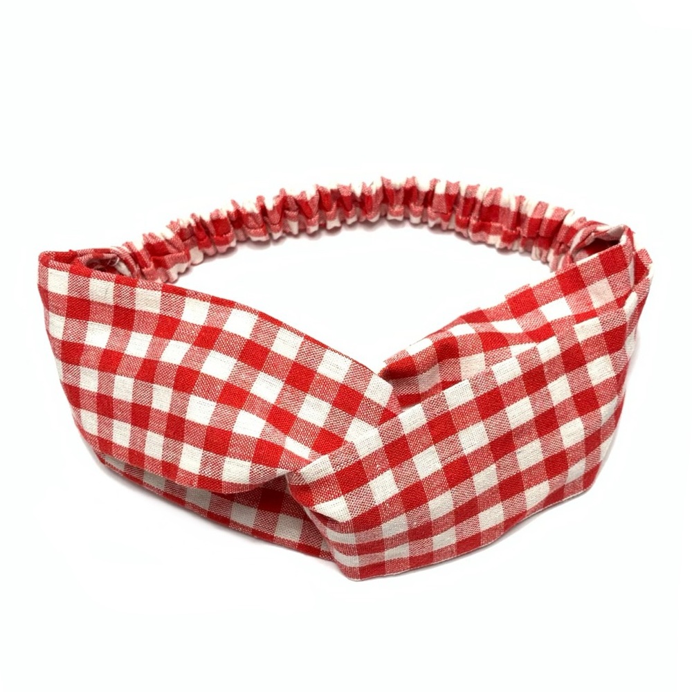 Red & White Buffalo Check Plaid Boho Headband
